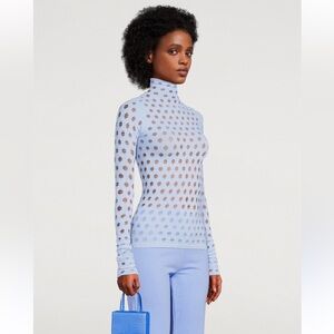 MAISIE WILEN PERFORATED STRETCH BLUE TOP tiny hole pic show o/s